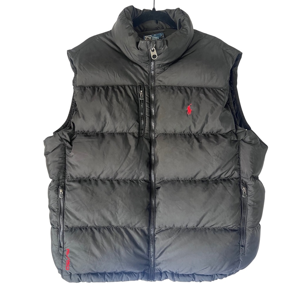 Polo Ralph Lauren Mens XXL Black Ripstop Down Puffer Vest Red Pony RL/150